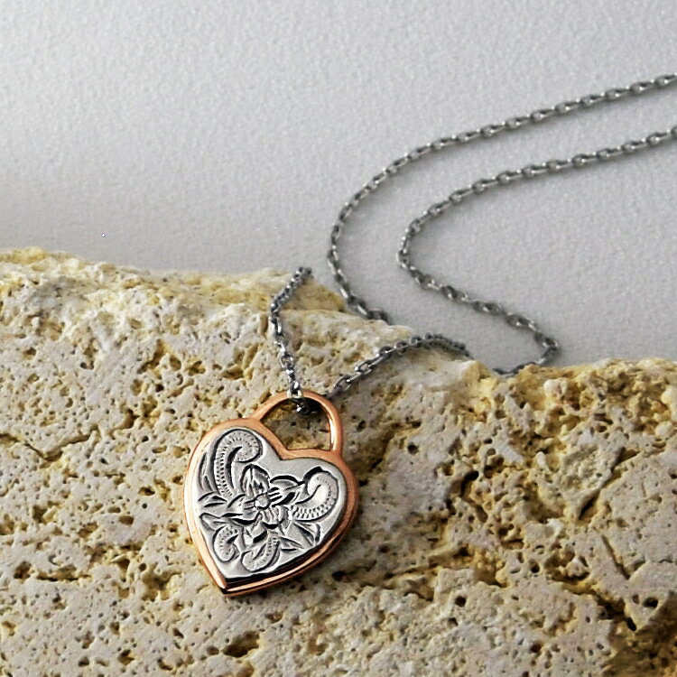 ハワイアンジュエリー ネックレス ステンレス 金属アレルギー対応 サージカルステンレス316L つけっぱなし ハート プルメリア ローズゴールドカラー イエロー...