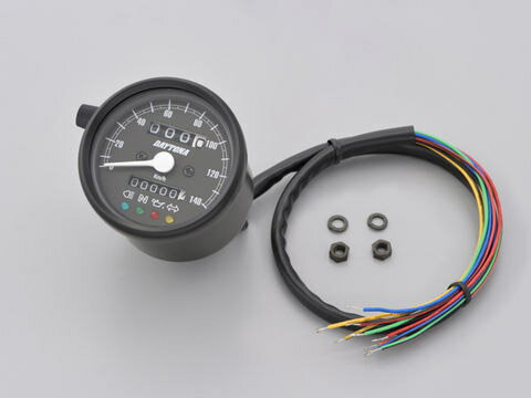 デイトナ（DAYTONA） インジケーター付き 機械式スピードメーター φ60 140km/h ホワイトLED照明 ブラックボディ/ブラックパネル 15626