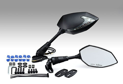 キジマ KIJIMA TECH06 カウルミラー＆LEDウインカー 左右セット カウル取付タイプ 20mmロング ブラック..