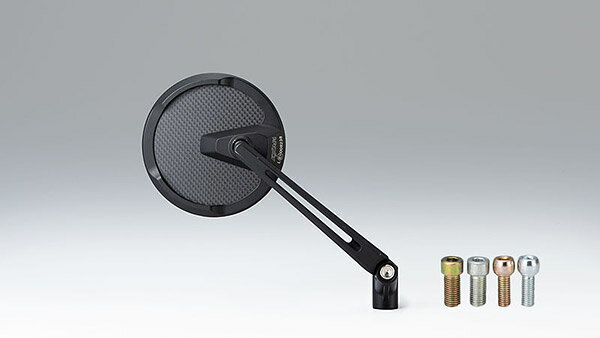 キジマ KIJIMA TECH12ミラー ラウンド ショートアーム ブラック/カーボン 左右兼用 1個売り 203-8092