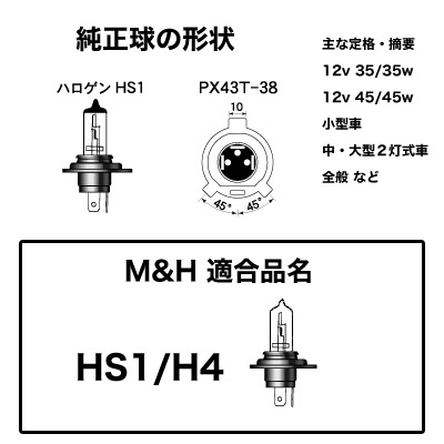 M＆Hマツシマ バイクビーム HS1/H4 12v 35/35w （S2イエローヴィーナス） 16AHVN
