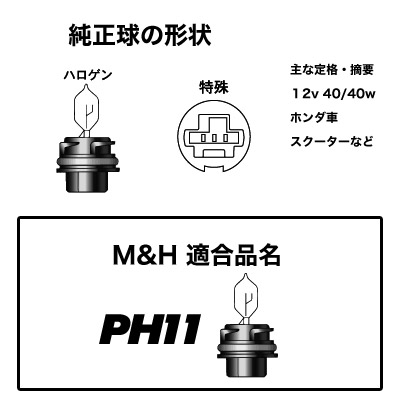 M＆Hマツシマ バイクビーム PH11 12v 40/40w （B2クリア） 101B2C