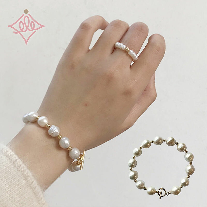 ブレスレット パールブレス バロックパール 淡水パール レディース 淡水真珠 ジュエリー バングル ビーズアクセサリー シンプル ファッション 人気 流行 トレンド 韓国 アイドル カジュアル つけっぱなし 大学生 大人 可愛い 卒園式 エメラルドのサムネイル