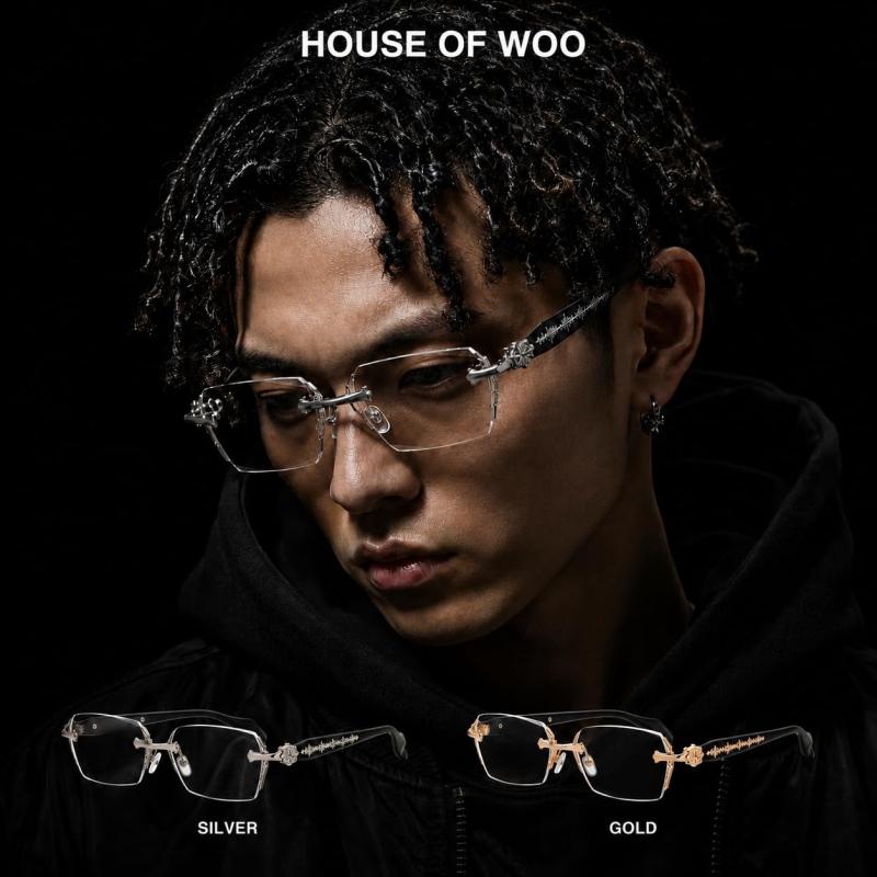 [HOUSE OF WOO] テレビ放映×雑誌掲載 リムレスメガネ メンズ ストリート 十字架 メタル 超軽量 アジアンフィット 付属品3点セット（Cross One C3）の商品画像 3