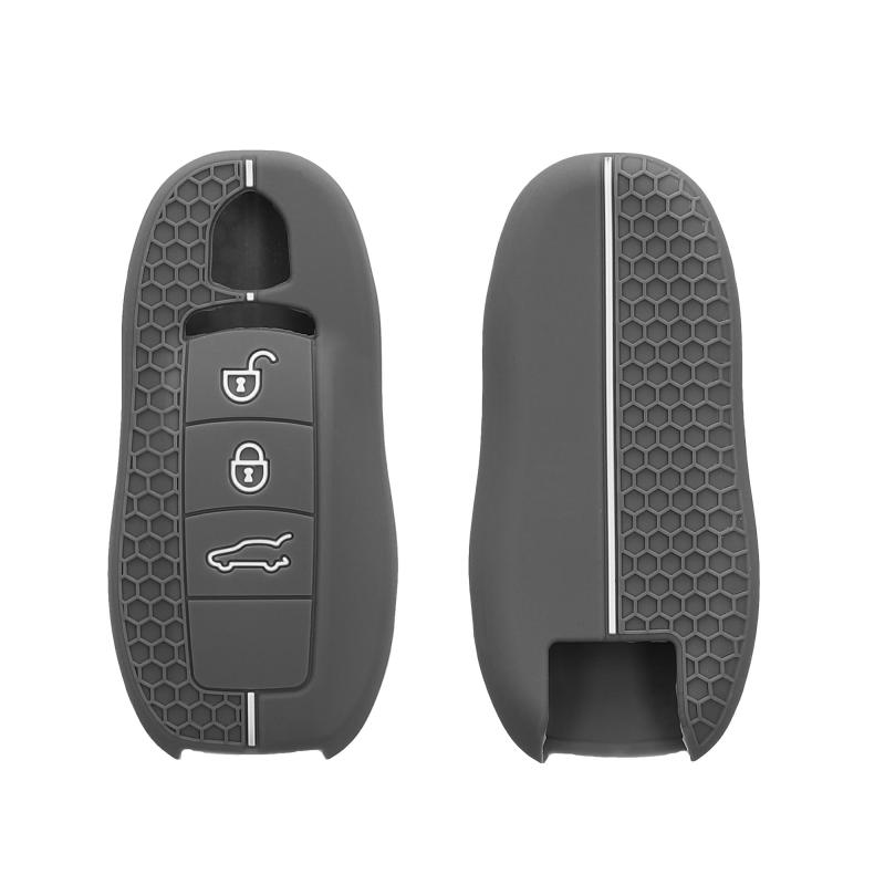 kwmobile キーカバー Porsche 3-ボタン 車のキー (Keyless 対応機種のみ) 対応 キーケース - 保護ケース 鍵ケース 車鍵 シリコン 黒色 / 赤色