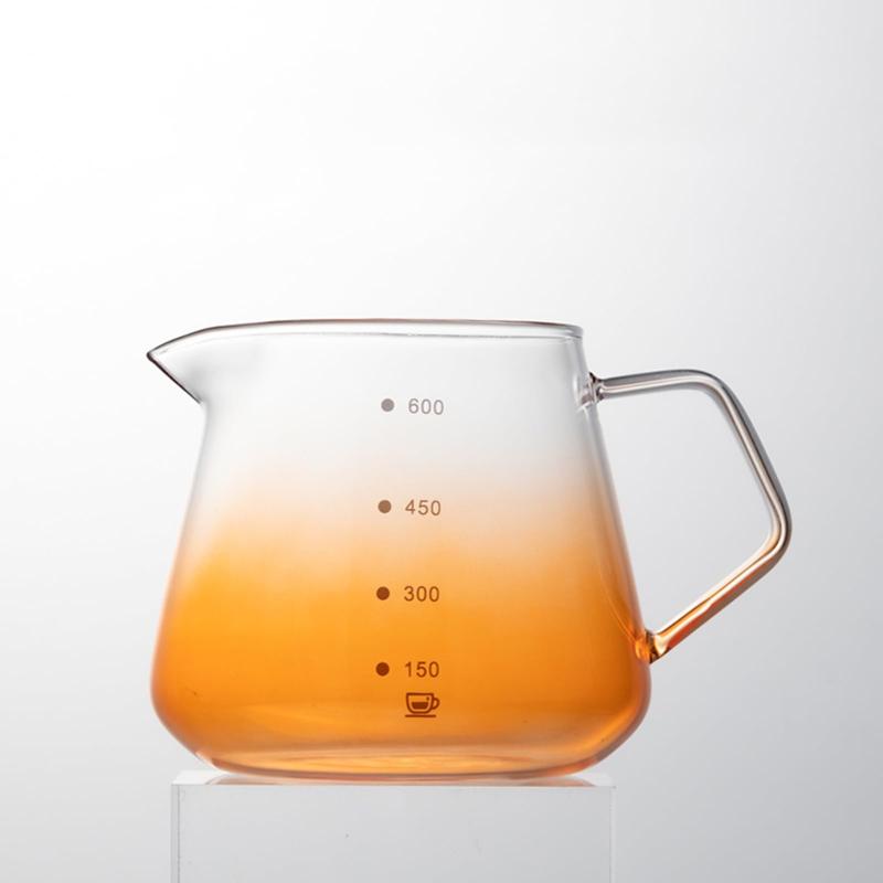 JIKANNOYA コーヒーポット 割れにくい 600ml 高ホウ素シリカガラス材料 耐熱ガラス 直火対応 耐寒性 ハンドル付き コーヒーサーバー 目盛あり 電子レンジ 食洗機対応 コーヒー用品 使いやす