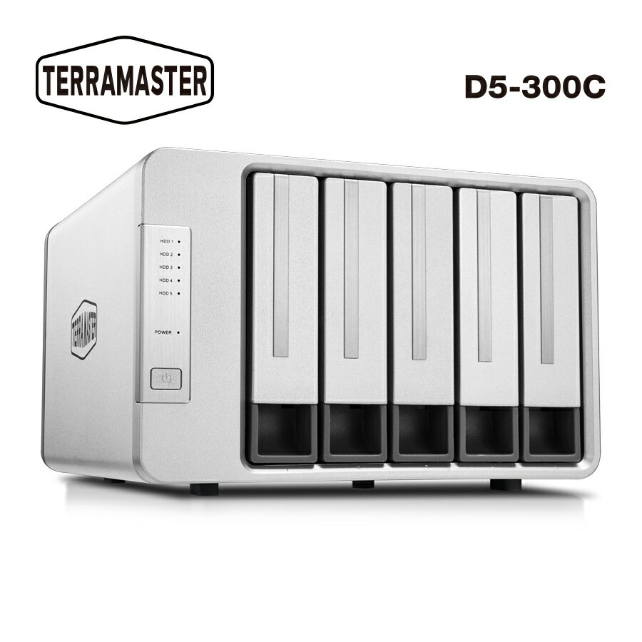 【国内正規品】 TerraMaster D5-300C USB3.0 (5Gbps) RAID 0、RAID 1、シングル タイプC 5ベイ 外付けハードディスクケース (HDD付属な..