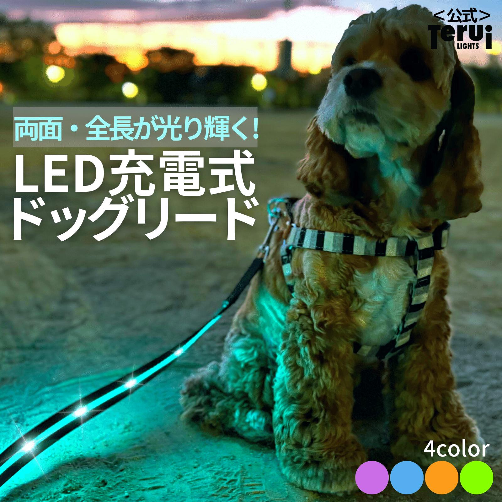 犬 リード 光る led 充電式 ライト ドッグリード 1.2m 小型犬 中型犬 大型犬 送料無料  ...