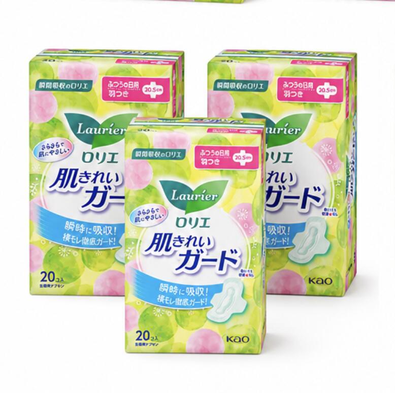 Rakuten - ロリエ 肌きれいガード ふつうの日用 羽つき 20個 花王 生理用ナプキン　3個