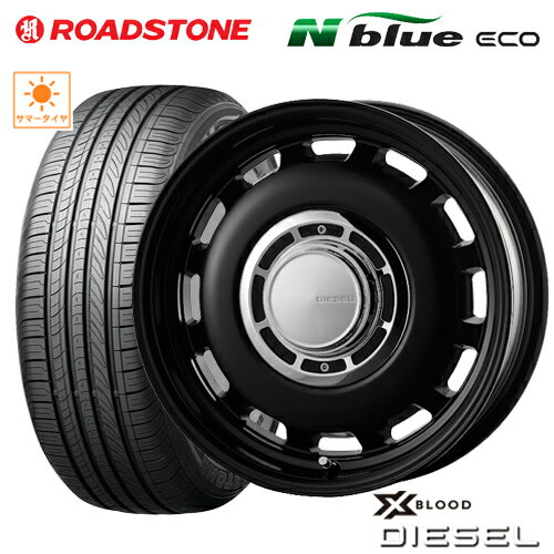 サマータイヤ 155/65R14 NEXEN ROADSTONE N-BLUE ECO SH01 ネクセン ロードストーン COSMIC XBLOOD DIESEL コスミック クロスブラッド ディーゼル 4.5-14 4/100 ブラック デイズ N-BOX スペーシア アルト タイヤ付ホイール4本セット