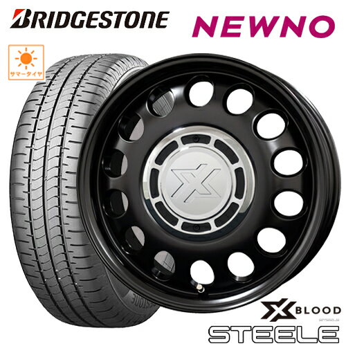 サマータイヤ 185/55R15 BRIDGESTONE NEWNO ブリヂストン ニューノ COSMIC XBLOOD STEELE コスミック クロスブラッド スティール 6.0-15 4/98 +32 ブラック FIAT500 フィアット500 タイヤ付ホイール4本セット