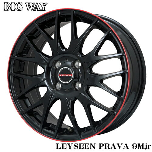 アルミホイール BIGWAY LEYSEEN PRAVA 9M Jr レイシーン プラバ9Mjr 6.5-16 5/114 グロスブラック/リムレッド フリード プリウスα セレナ エスクァイア ステップワゴン 4本価格