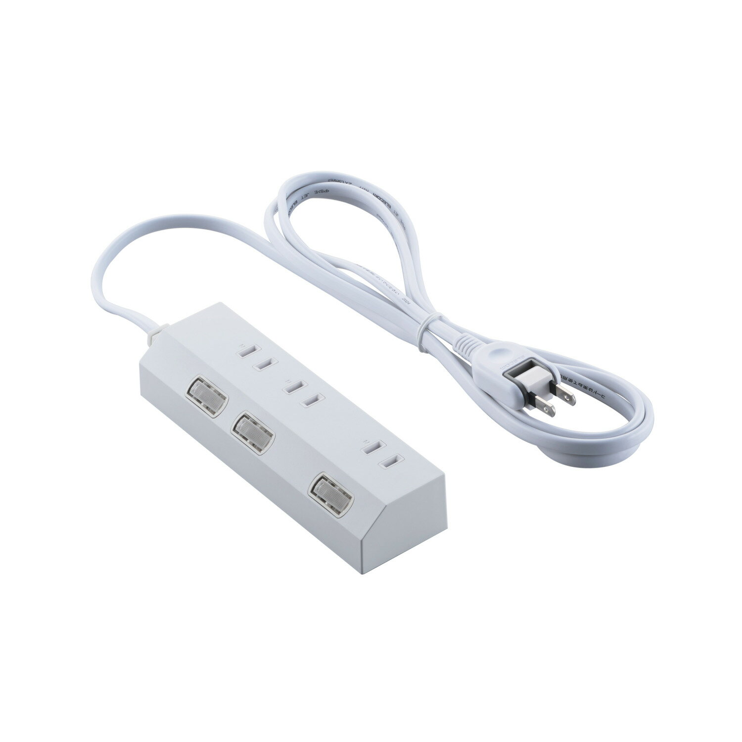 Rakuten - 電源タップ マグネット スイッチ エレコム 公式 延長コード 2m 3m コンセント 3個口 ほこりシャッター 極性対応 絶縁キャップ 雷ガード 個別スイッチ スイングプラグ ホワイト 国内メーカー