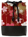 女性用小物袋（ポーチ）巾着袋 信玄袋 「桜浪漫巾着(赤)」■小室久美子