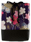 女性用小物袋（ポーチ）巾着袋 信玄袋 「桜浪漫巾着(紫)」■小室久美子