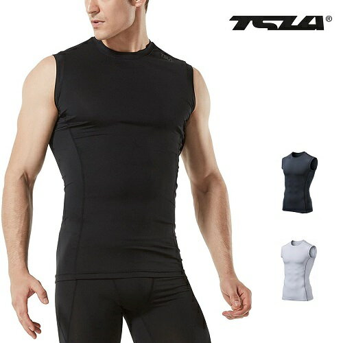 (テスラ)TESLA メンズ スリーブレス ラウンドネック スポーツシャツ  コンプレッションウェア パワーストレッチ アンダーウェア MUA05