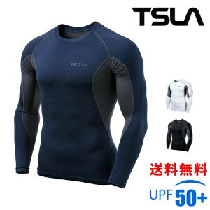 テスラ スポーツシャツ メンズ メッシュ長袖 ラウンドネックシャツ UVカット吸汗速乾 コンプレッションウェア 加圧 シャツ オールシーズン アンダーウェア TESLA MUD71