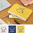 ポーチ 刺繍 スマイル ポーチ 化粧ポーチ 小物入れ ミニ財布 財布 フラットポーチ レディース 小さめ 刺繍 ファスナー チャック 通勤 通学 ナチュラル お...