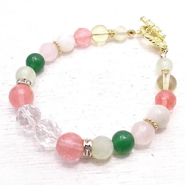 エレガントブレスレット ブレス 天然石 Z・YU・YU 【ゼット・ユ・ユ】水晶 チェリークオーツ プレナイト アベンチュリン シトリン ローズクオーツ ムーンス...