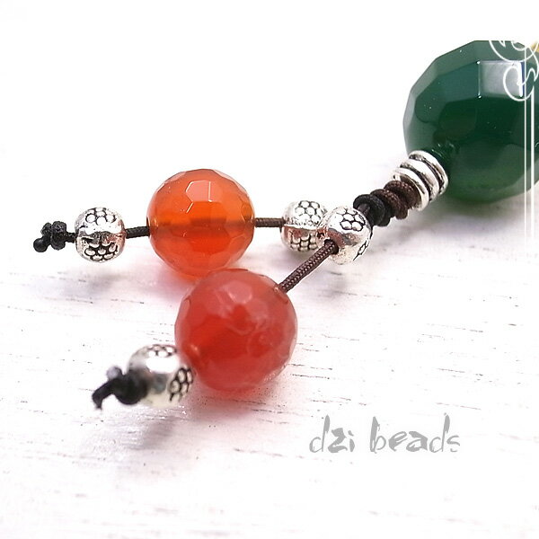パワーストーンストラップ グリーンアゲート&カーネリアン dzi-beads [ ディージー・ビーズ ] 天然石 パワーストーン 作家 de-11-52