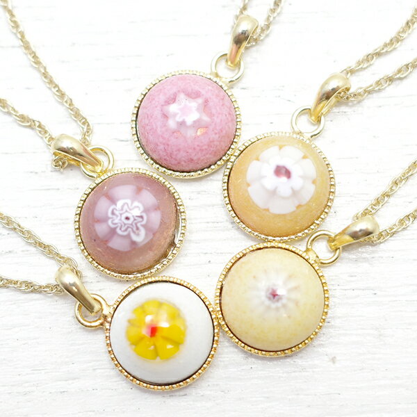 七宝ミルフィオリのサークル型プチペンダント/ゴールドカラー[5色あり] ハンドメイド 作家 アクセサリー 七宝焼き ミルフィオリ ベネチアンガラス