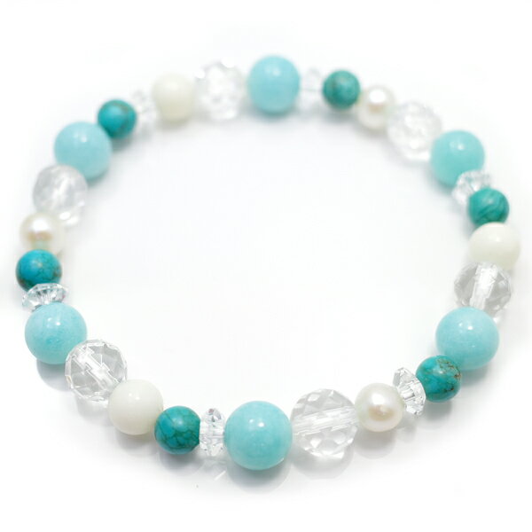 アマゾナイト・ターコイズ・淡水パールのブレスレット 【Charm on】 アクセサリー/作家/ハンドメイド