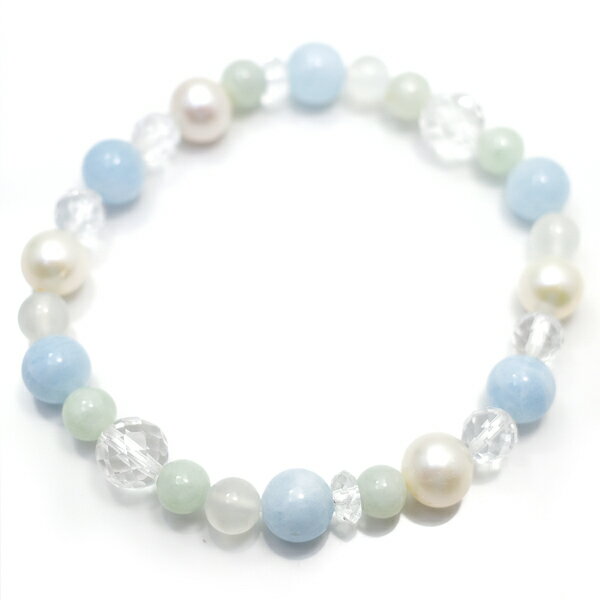 アクアマリン・淡水パール・ムーンストーン・ひすいのブレスレット 【Charm on】 アクセサリー/作家/ハンドメイド