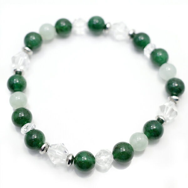グリーンアベンチュリン・ひすい・水晶のブレスレット 【Charm on】 アクセサリー/作家/ハンドメイド