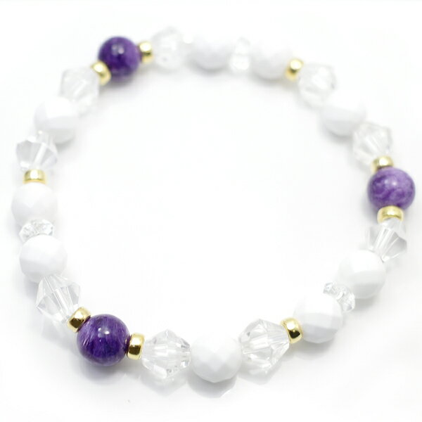 チャロアイト・ホワイトオニキス・水晶のブレスレット 【Charm on】 アクセサリー/作家/ハンドメイド