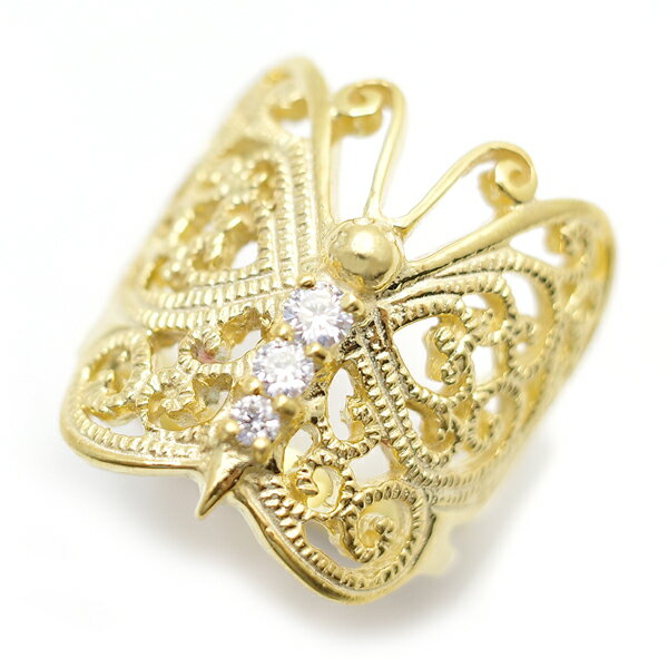 Rakuten - SV925/AG925 蝶 指輪/リング モアサナイト 18KYゴールド仕上げ 0.15CT 13号 /BUTTERFLY [ バタフライ ]