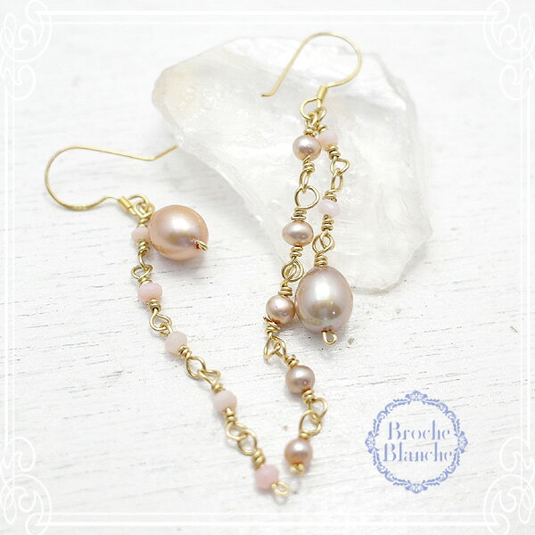 Douce ピアス 淡水パール ピンクオパール 【Broche Blanche [ ブロッシュ ブランシ...