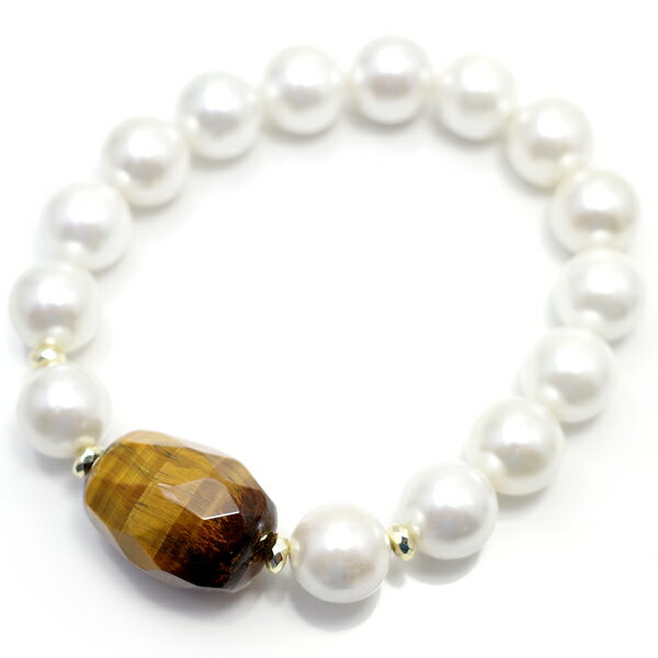 淡水真珠&タイガーアイ大粒ブレスレ...