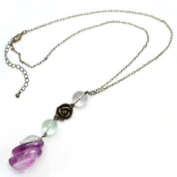 フローライトの薔薇ローズネックレス天然石