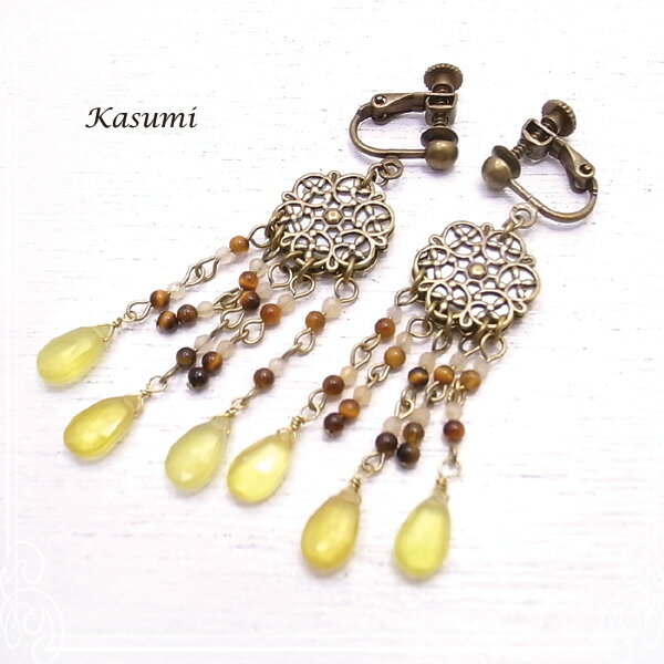 カルセドニーのクラシカルなイヤリング 【Kasumi～かすみ～】 アクセサリー 作家 ハンドメイド de-59-ks-74