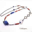【TAKiques】アンティークガラスビーズ&ジェムロングネックレス アンティークビーズ/ガラス/天然石/ネックレス/ビンテージ de-74-tq-015