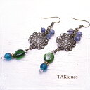 【TAKiques】アンティークガラスビーズ&ジェムストーンピアス アンティークビーズ/ガラス/天然石/ネックレス/ビンテージ de-74-tq-037(4)