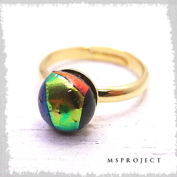 玉虫色 虹色 チタンガラスリング 指輪 フリーサイズ ゴールドカラー【MS project 鬼束信】