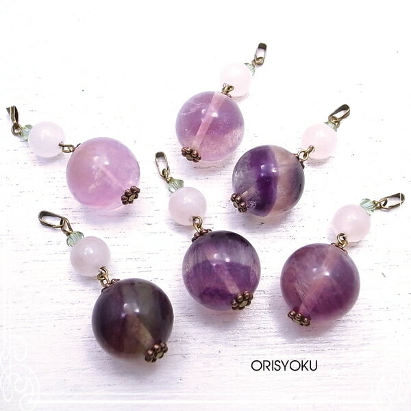 大玉フローライトペンダントトップ ローズクォーツ ネックレスに 天然石