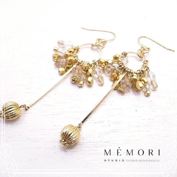 イヤリング サークルリング Circle with a drop pierced earring / Clear x Gold 【MEMORI STUDIO】