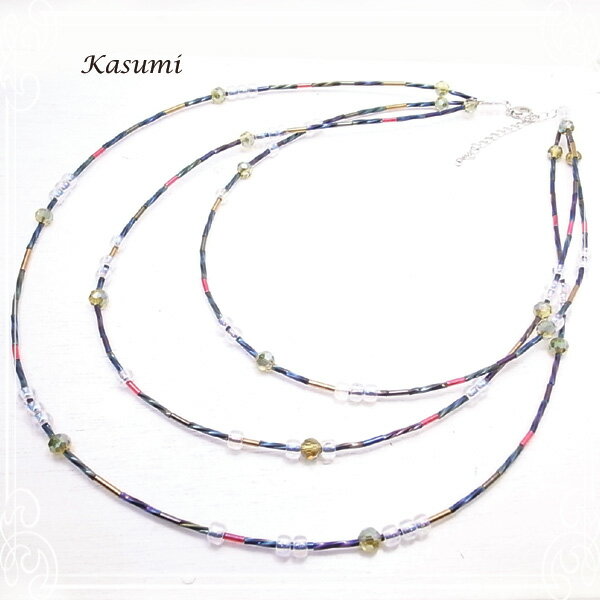 Rakuten - ガラスビーズの3連ネックレス 天然石 【Kasumi～かすみ～】