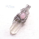水晶六角柱とローズクォーツ ペンダントトップ 天然石 ワイヤーワーク アクセサリー 【ラ・ワンネス】