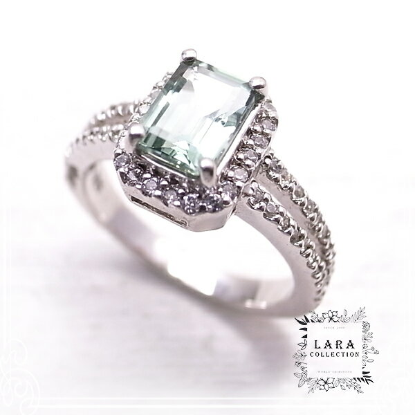 グリーンアメジスト(プラシオライト)＆ジルコニア シルバーリング 指輪【14号】 Lara collection [ ララ コレクション ]