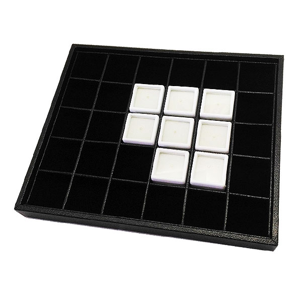 多機能トレイ 合成皮革/ベルベット 30セクション 黒色