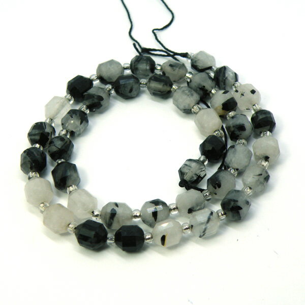 Genuine, Semi-Precious Stones - ブラックルチルクォーツ スペシャルカットビーズ 約7x8mm 1連 約37cm前後 天然石