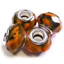 ガラスロンデルビーズ 《4個セット》 オレンジx黒系 外径14mm/穴径5mm 【在庫限り】