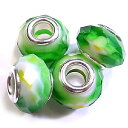 ガラスロンデルビーズ 《4個セット》 緑x黄x白系 外径14mm/穴径5mm 【在庫限り】