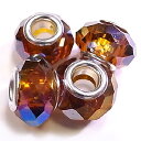 ガラスロンデルビーズ 《4個セット》 オーラ/濃黄系 外径14mm/穴径5mm 【在庫限り】