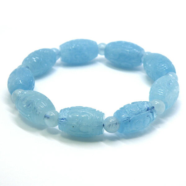 アクアマリン 彫刻 【1点もの ブレスレット】 約16cm 天然石 パワーストーン
