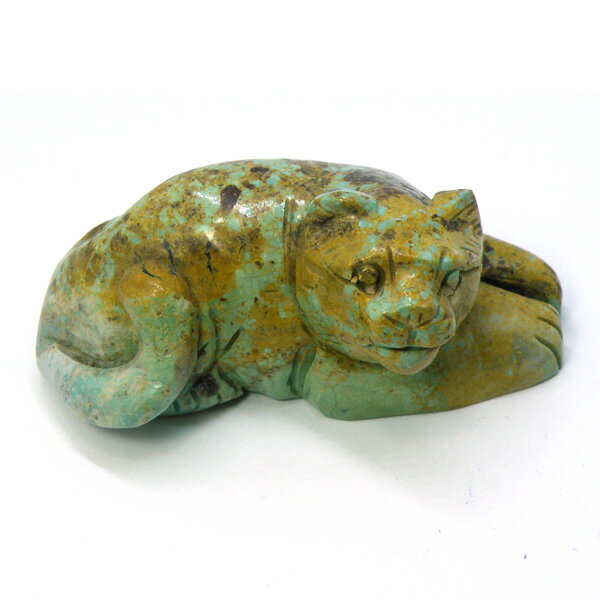 ターコイズ/ネコねこ猫/約61x32x28mm/1点もの彫刻