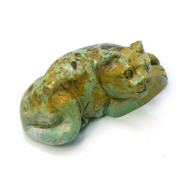 ターコイズ/ネコねこ猫/約61x32x28mm/1点もの彫刻
